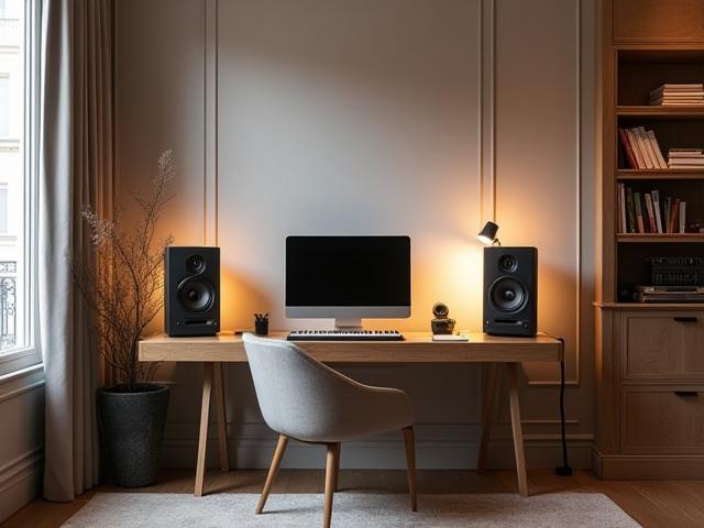 Photo d'un home studio élégant à Paris avec traitement acoustique discret
