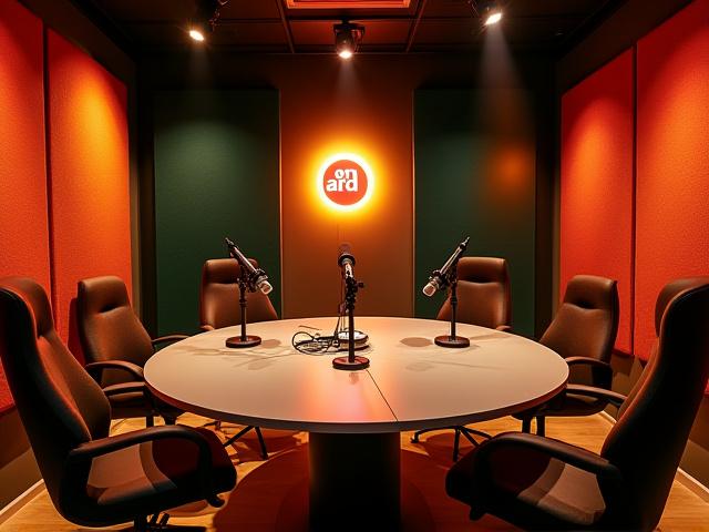 Aménagement d'un studio de podcast moderne à Marseille, avec éclairage chaleureux