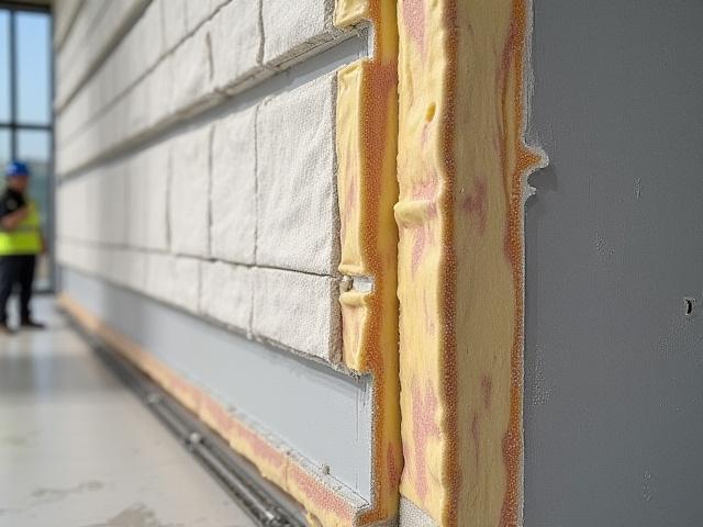 Mur de studio avec plusieurs couches d'isolation phonique en cours de construction